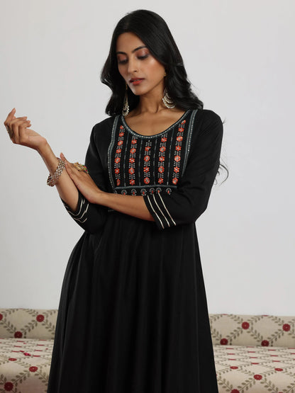 Libas Black Yoke Design Rayon Anarkali Suit With Dupatta