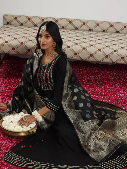 Libas Black Yoke Design Rayon Anarkali Suit With Dupatta