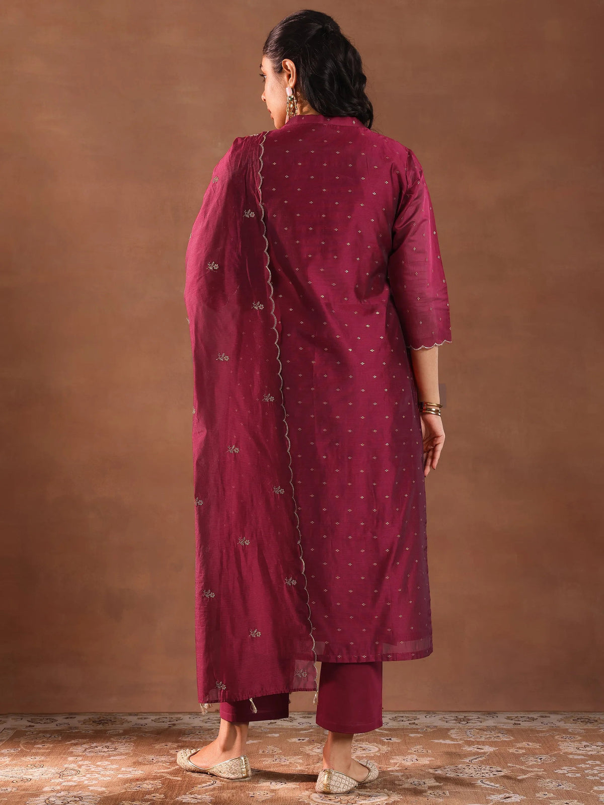 Libas Maroon Woven Design Chanderi Silk Straight Suit With Dupatta
