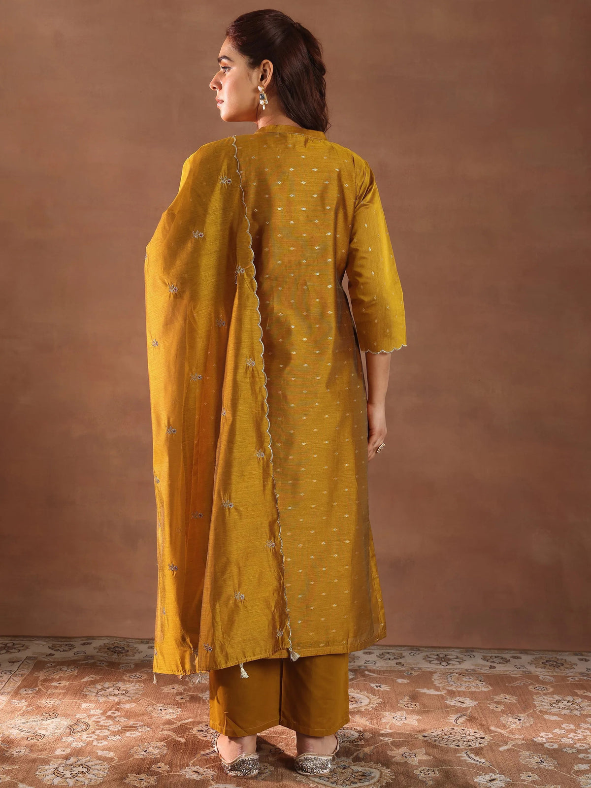Libas Mustard Woven Design Chanderi Silk Straight Suit With Dupatta