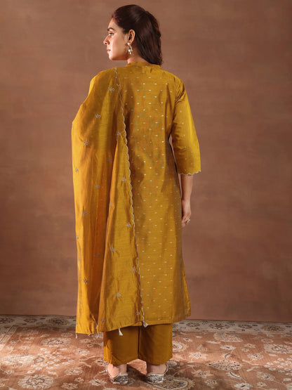 Libas Mustard Woven Design Chanderi Silk Straight Suit With Dupatta