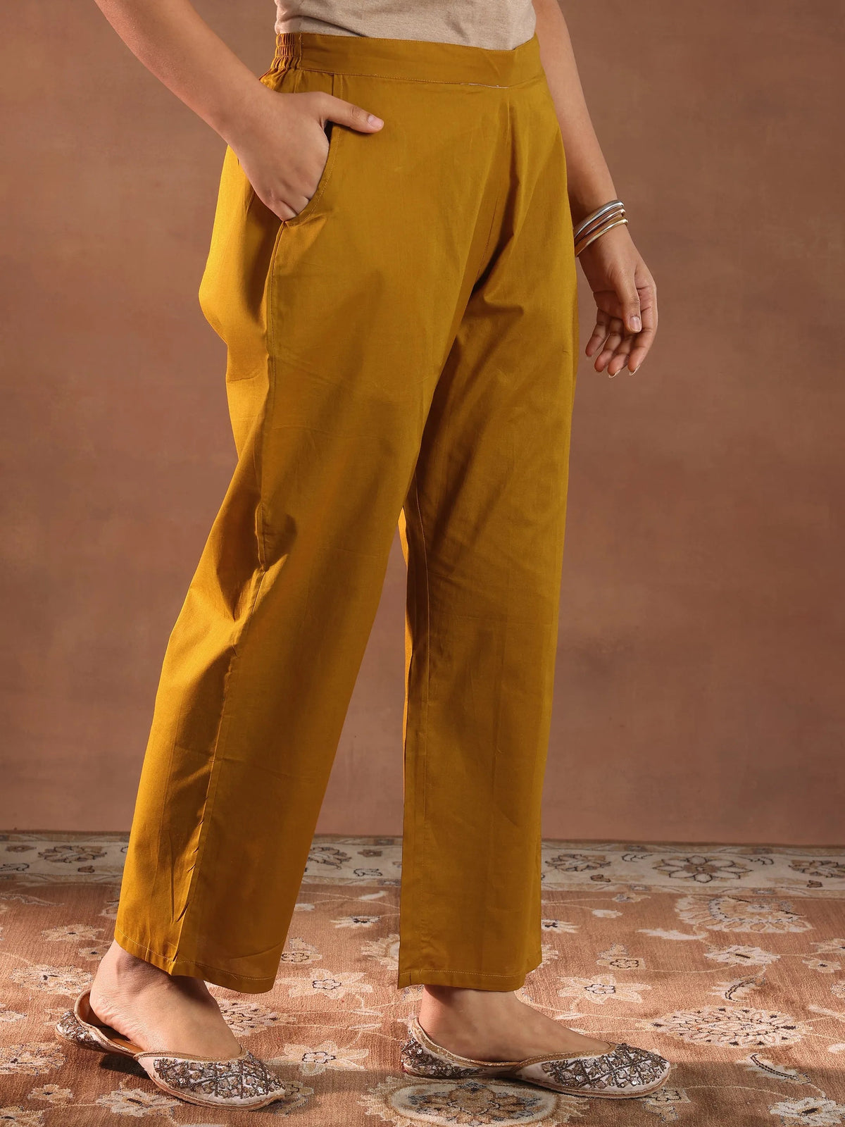 Libas Mustard Woven Design Chanderi Silk Straight Suit With Dupatta