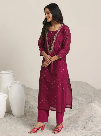 Libas Maroon Woven Design Chanderi Silk Straight Suit With Dupatta