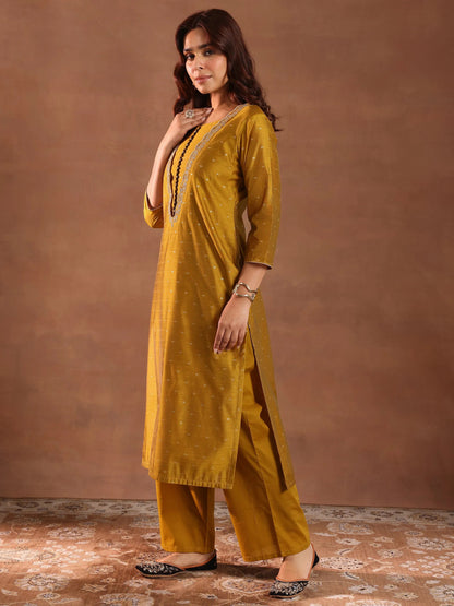 Libas Mustard Woven Design Chanderi Silk Straight Suit With Dupatta