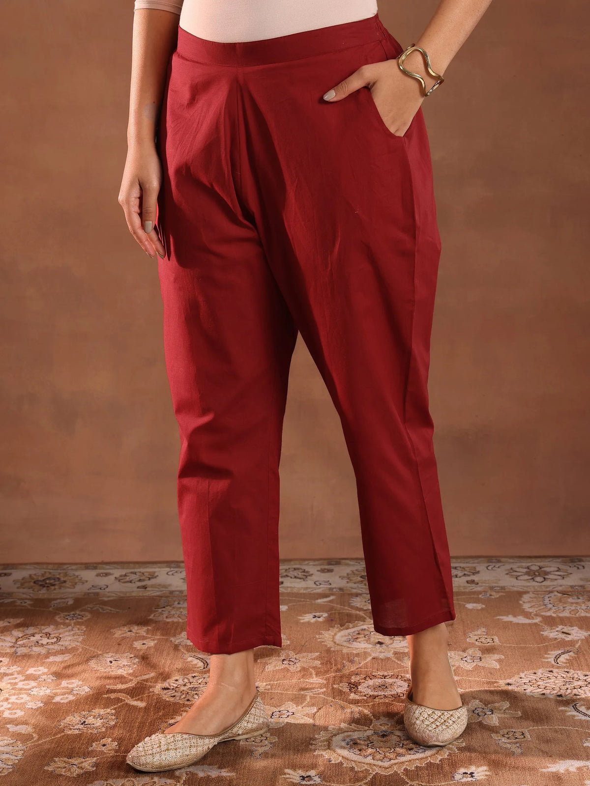 Libas Maroon Embroidered Chanderi Silk Straight Suit With Dupatta