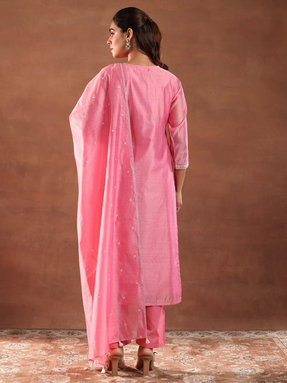 Libas Coral Embroidered Chanderi Silk Straight Suit With Dupatta