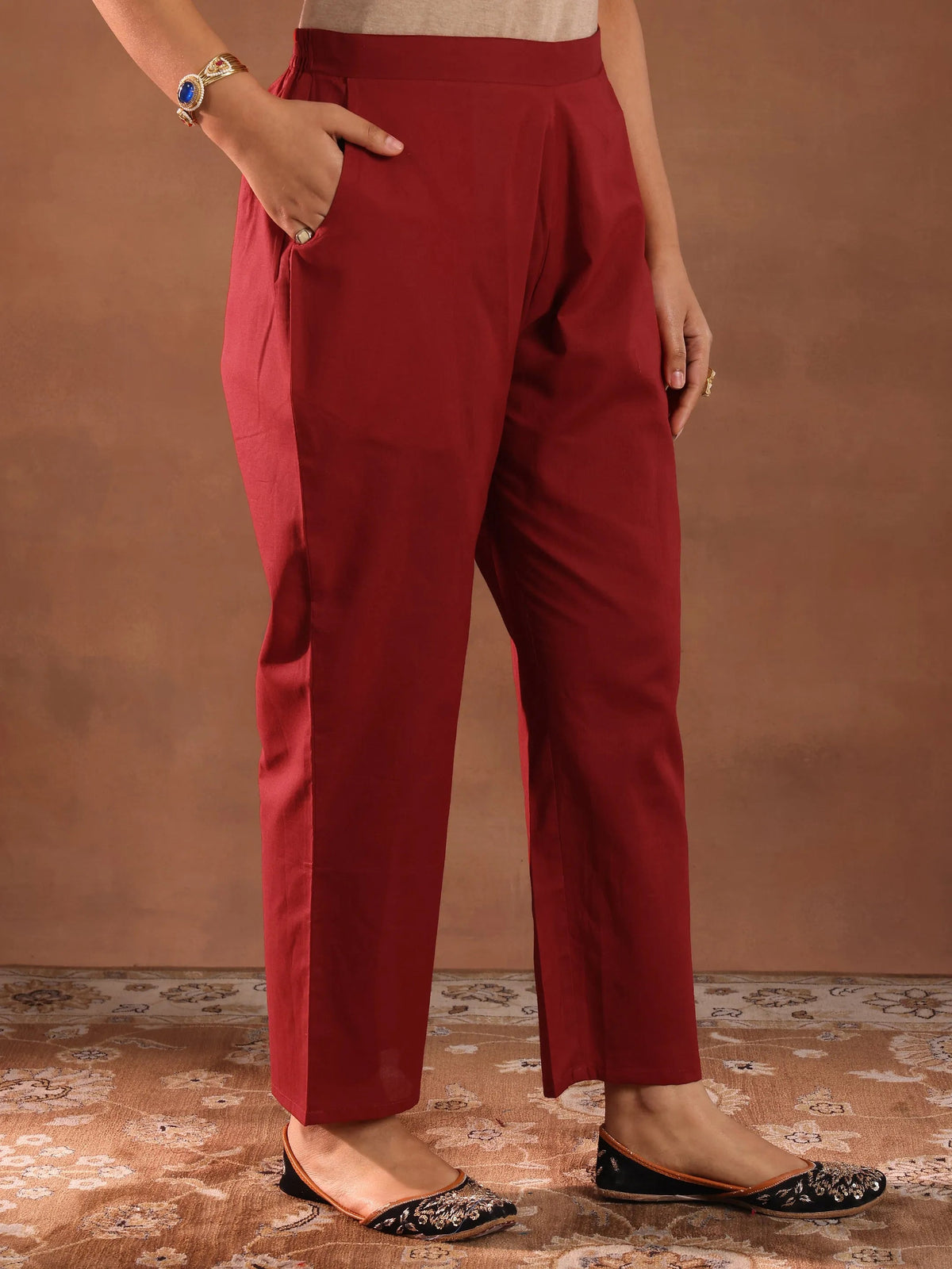 Libas Maroon Embroidered Chanderi Silk Straight Suit With Dupatta