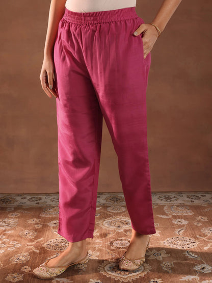 Libas Pink Printed Silk Blend Straight Suit With Dupatta