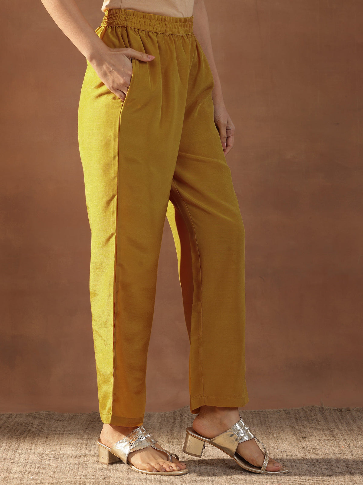 Libas Mustard Printed Silk Blend Straight Suit Set With Dupatta