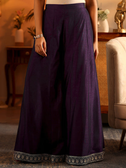 Libas Purple Embroidered Silk Blend Straight Suit Set With Dupatta
