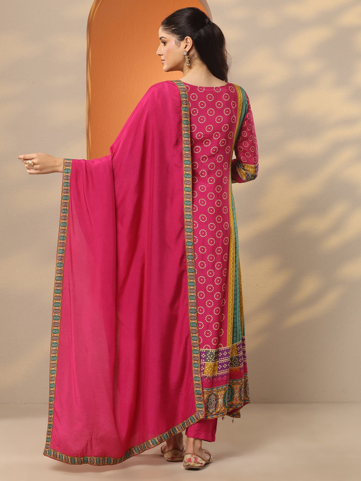 Libas Multi Bandhani Printed Silk Blend A-Line Suit Set With Dupatta