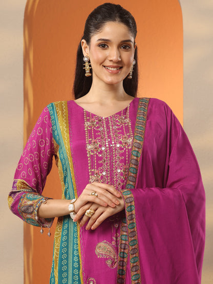 Libas Multi Bandhani Printed Silk Blend A-Line Suit Set With Dupatta