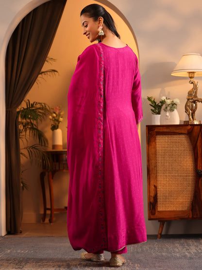 Libas Pink Printed Silk Blend Anarkali Suit Set With Dupatta
