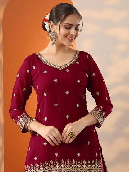 Libas Art Pink Woven Design Georgette Straight Suit Set With Dupatta