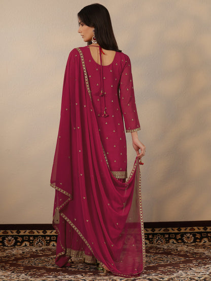 Libas Pink Embroidered Georgette Suit Set With Dupatta