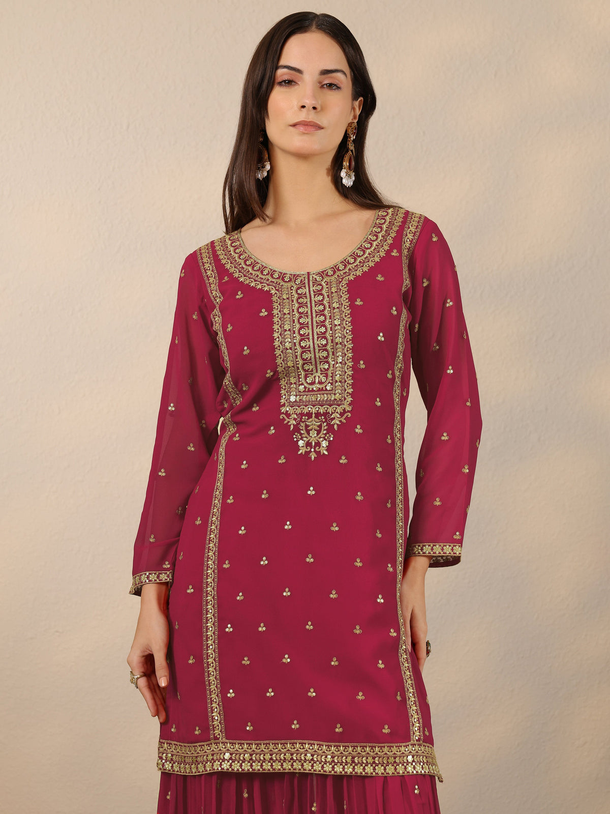 Libas Pink Embroidered Georgette Suit Set With Dupatta