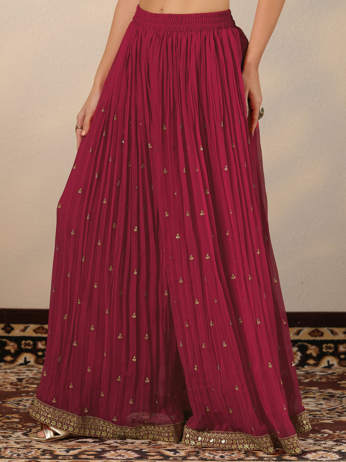Libas Pink Embroidered Georgette Suit Set With Dupatta