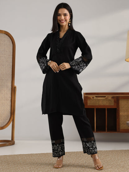 Libas Black Embroidered Silk blend Co-Ord Sets
