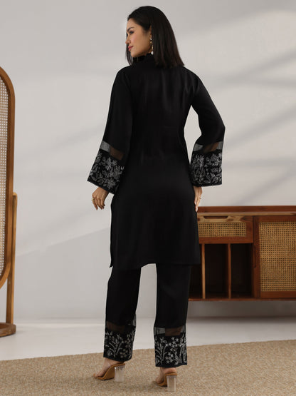 Libas Black Embroidered Silk blend Co-Ord Sets
