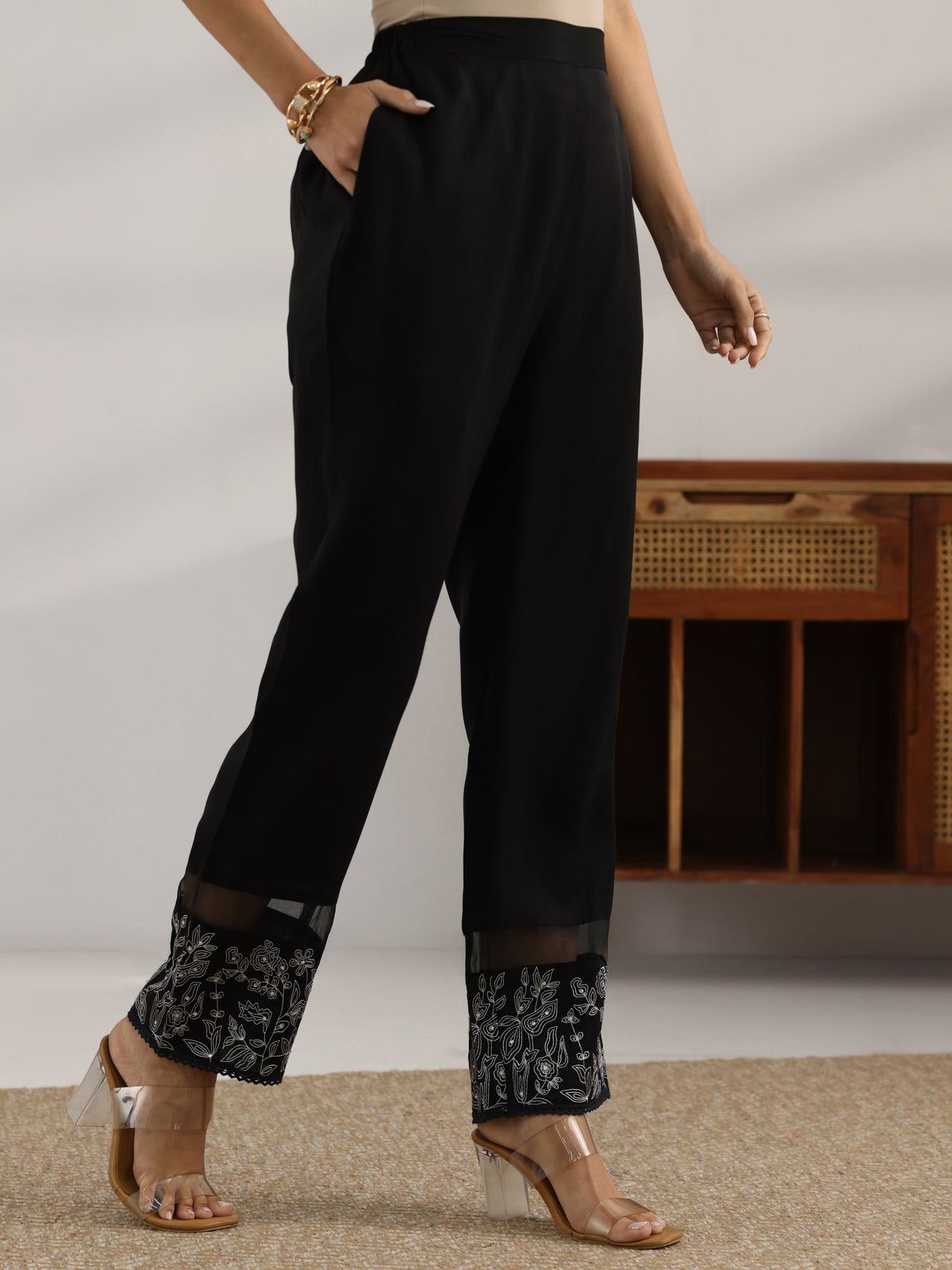 Libas Black Embroidered Silk blend Co-Ord Sets
