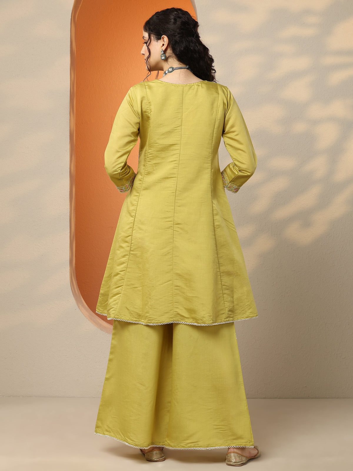 Libas Lime Green Embroidered Silk Blend Co-Ord Sets