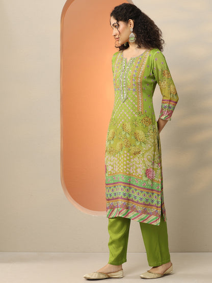 Libas Green Printed Chinon  Straight Suit Set With Dupatta