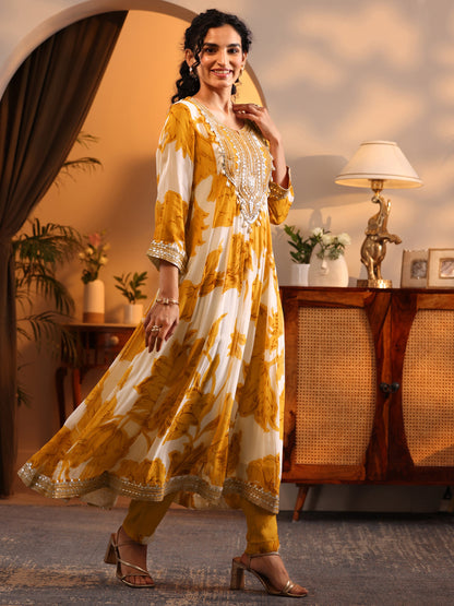 Libas Off White Printed Georgette Anarkali Suit Set With Dupatta