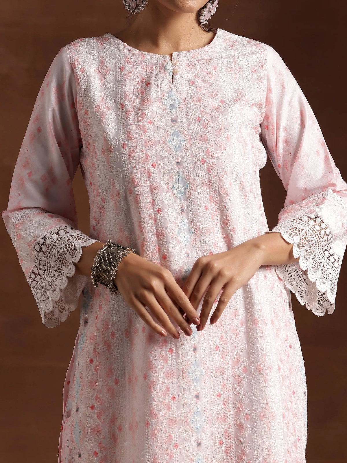Libas Peach Embroidered Cotton Blend Straight Suit With Dupatta