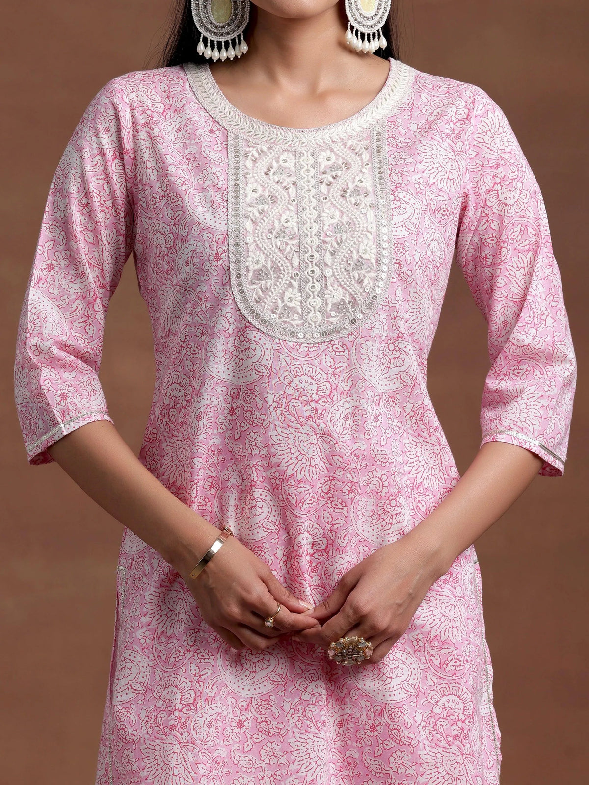 Libas Pink Yoke Design Cotton Straight Suit With Dupatta