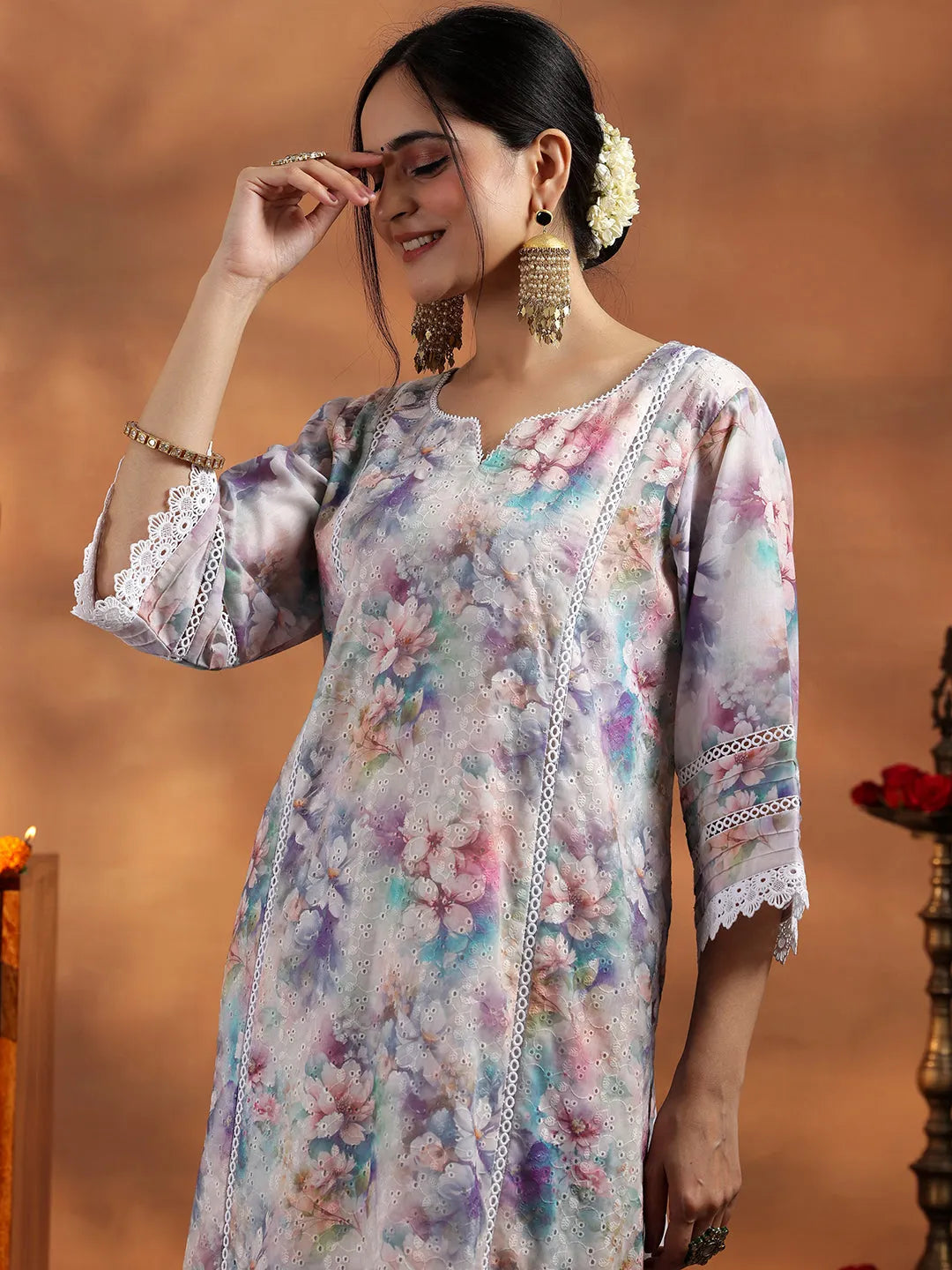 Libas Multi Printed Cotton A-Line Kurta With Palazzos