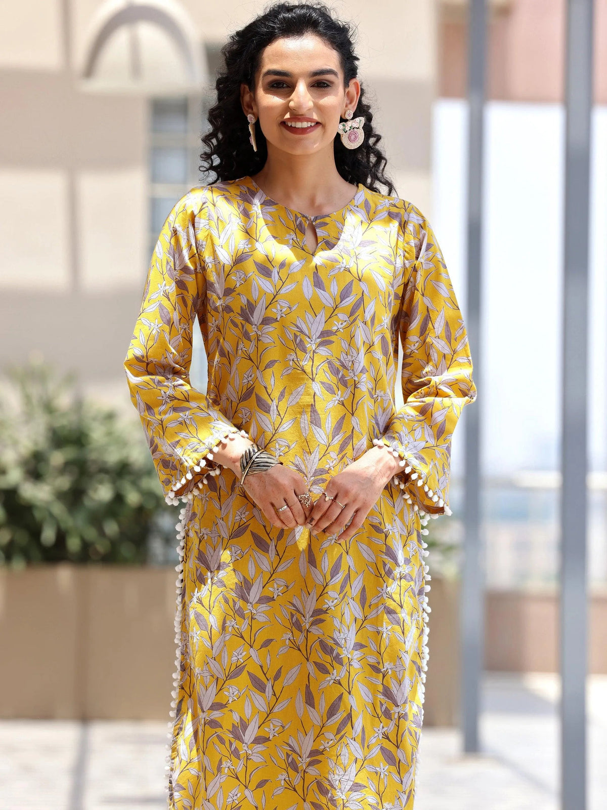Libas Mustard Printed Cotton Pathani Kurta Set