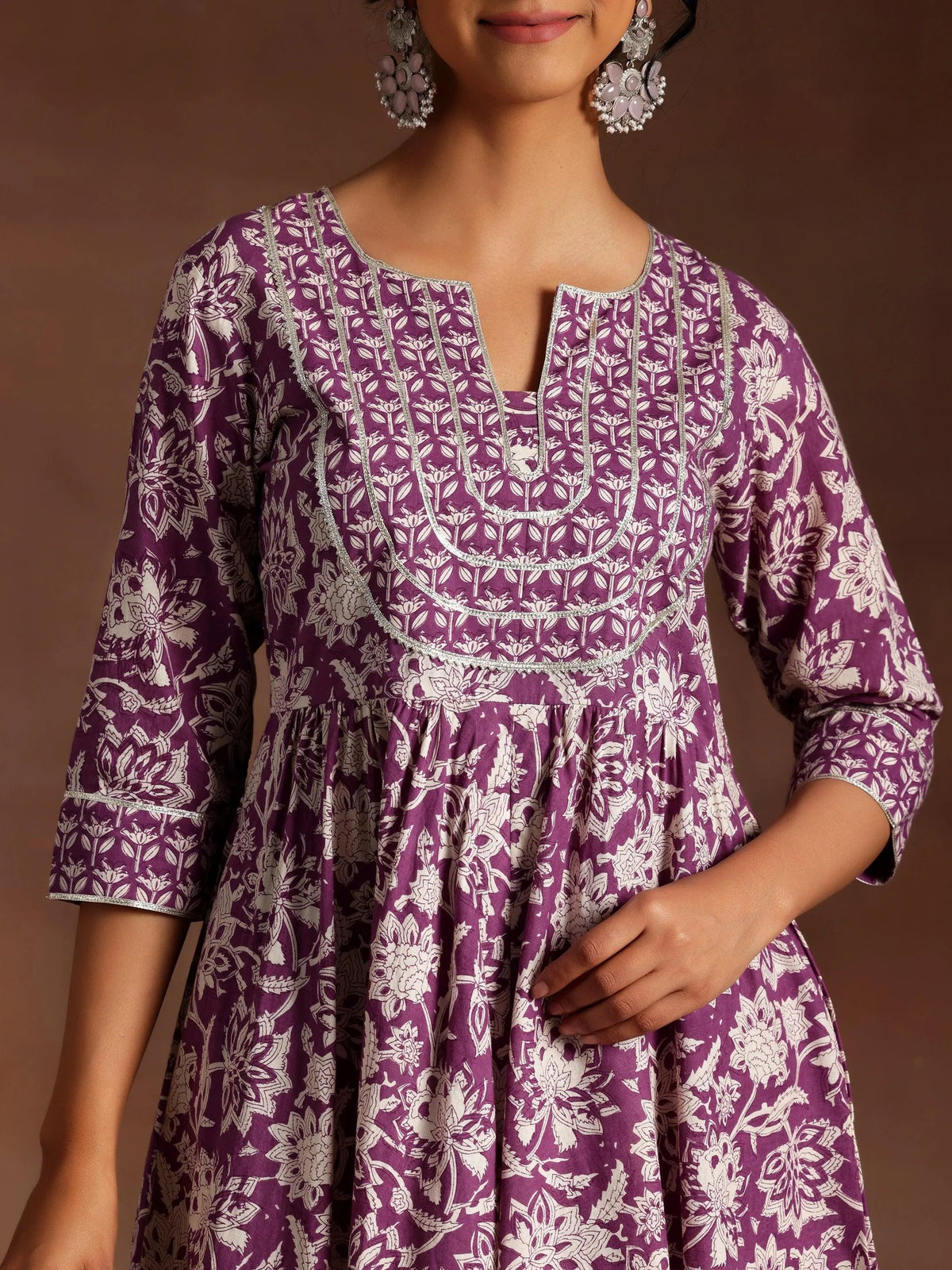 Libas Purple Printed Cotton Anarkali Suit With Dupatta