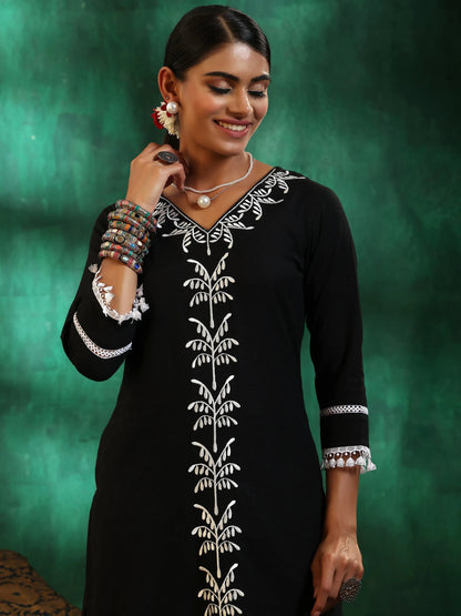 Gerua Black Embroidered Cotton Blend Straight Suit With Dupatta