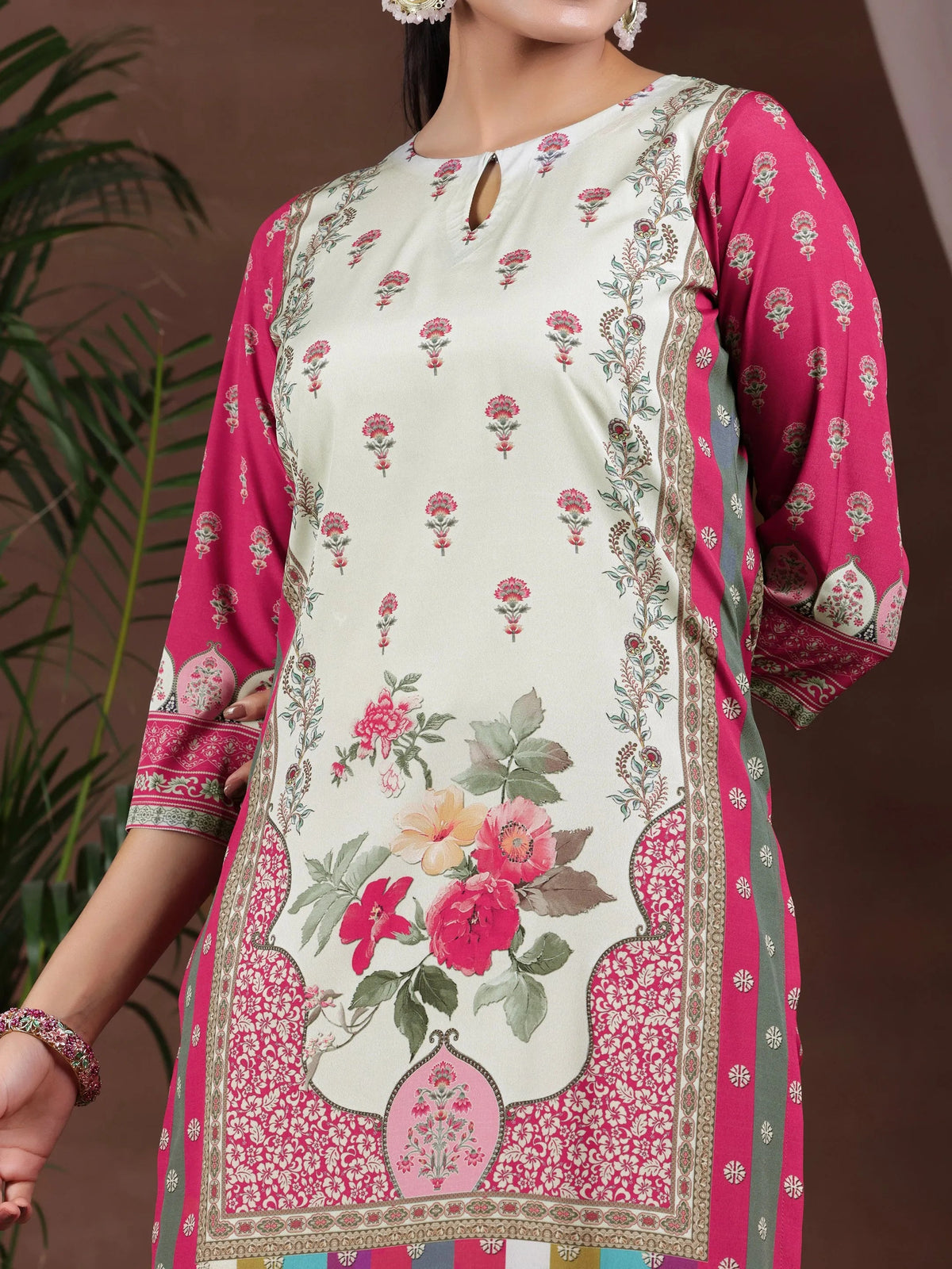 Libas Off White Printed Poly Crepe Straight Suit With Dupatta