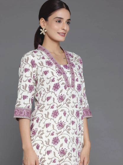 Libas Off White Printed Cotton Straight Kurta