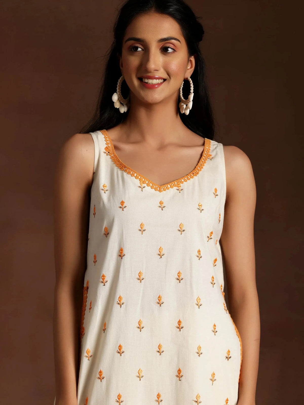 Libas Off White Embroidered Cotton Straight Suit With Dupatta
