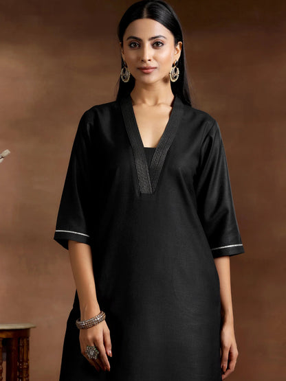 Gerua Black Solid Cotton Blend Straight Suit With Dupatta