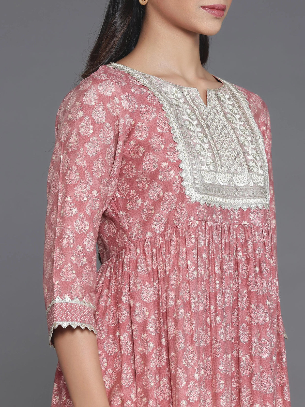 Gerua Mauve Printed Silk Blend A-Line Kurta With Palazzos