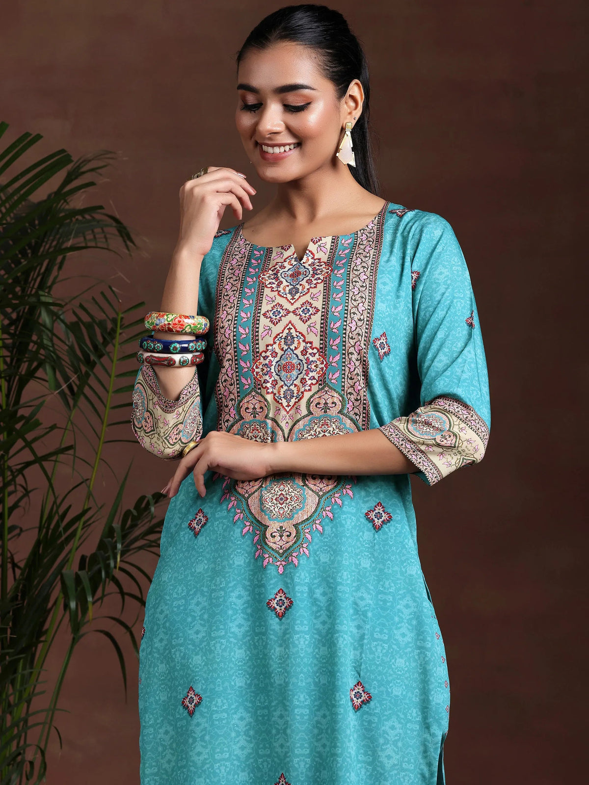 Gerua Blue Printed Poly Crepe Straight Suit With Dupatta