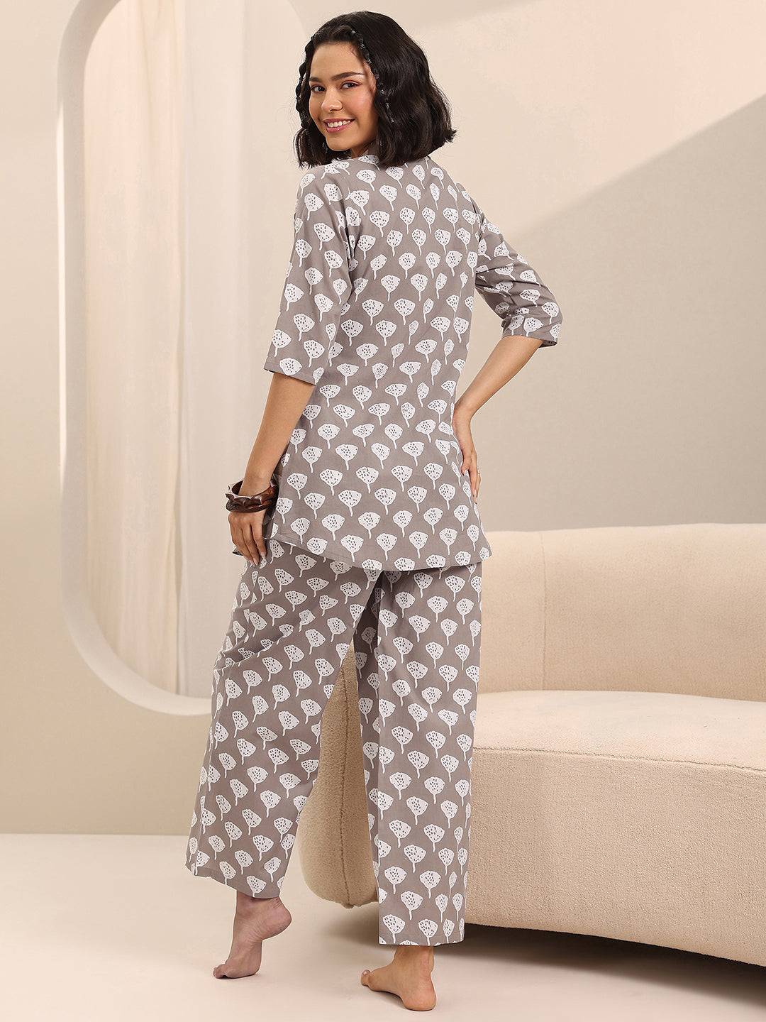 Libas Grey Printed Cotton Night Suits