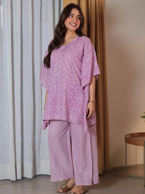 Libas Purple Printed Cotton Night Suits