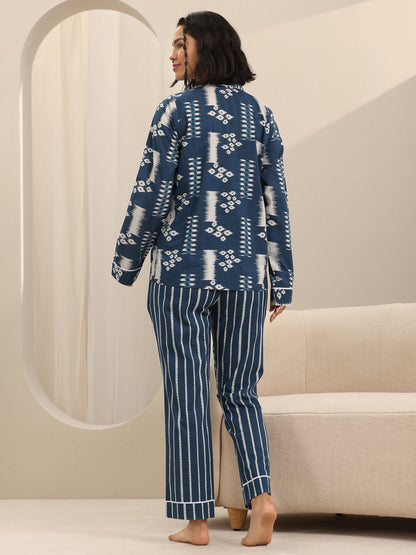 Libas Blue Printed Cotton Night Suits