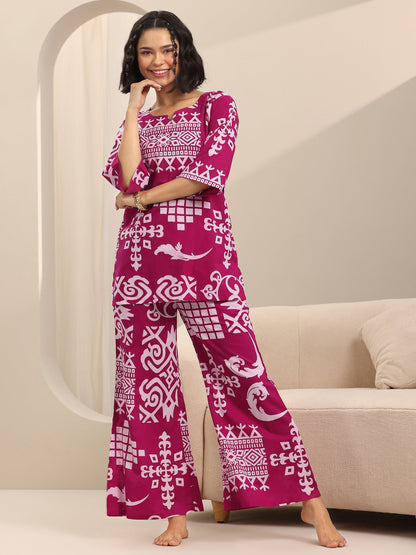 Libas Pink Printed Cotton Night Suits