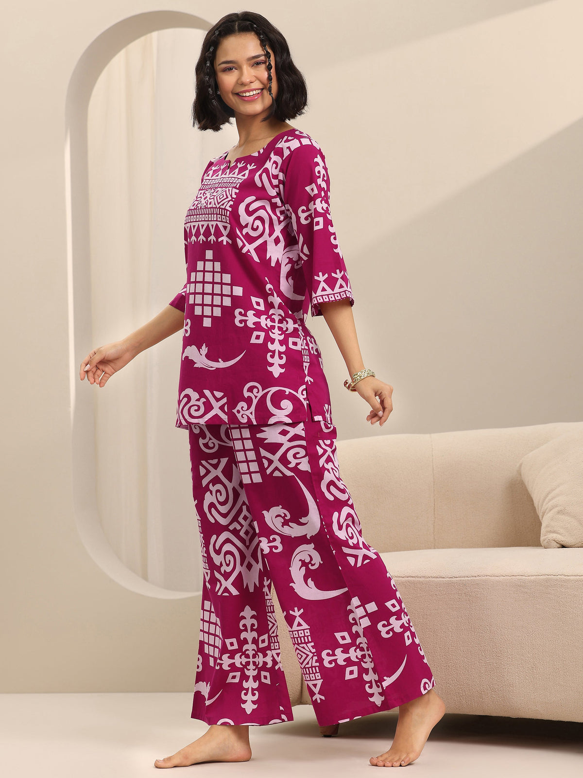Libas Pink Printed Cotton Night Suits