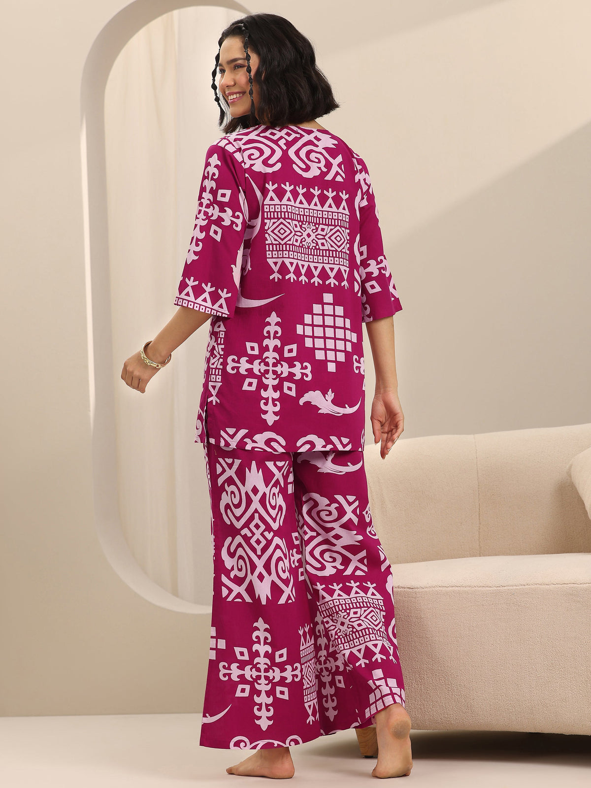 Libas Pink Printed Cotton Night Suits