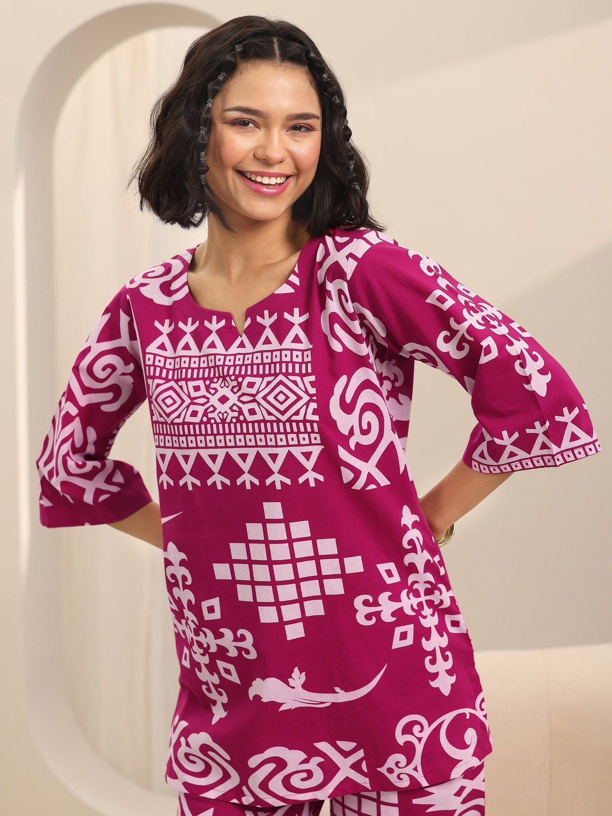 Libas Pink Printed Cotton Night Suits