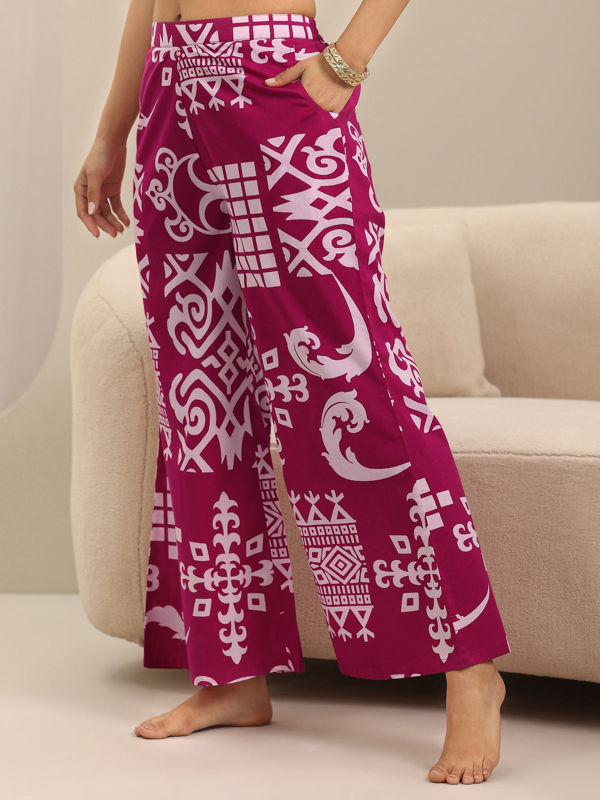 Libas Pink Printed Cotton Night Suits