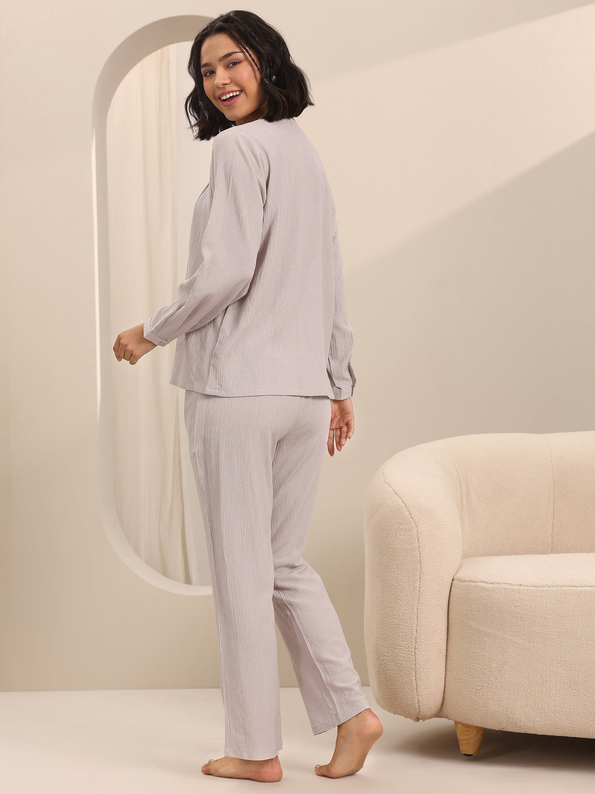 Gerua Beige Solid Cotton Blend Night Suits