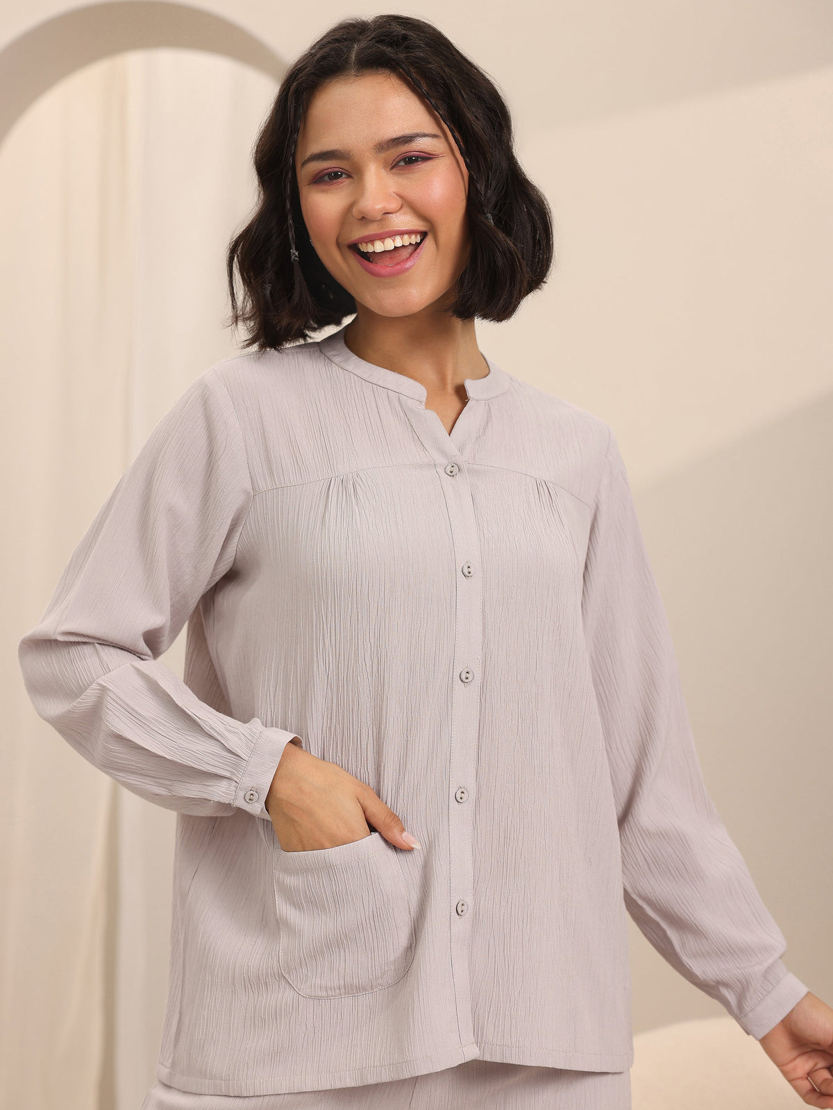 Gerua Beige Solid Cotton Blend Night Suits