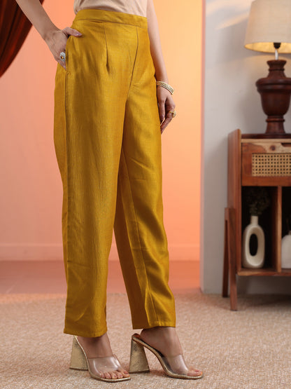 Libas Mustard Embroidered Chinon Straight Suit Set With Dupatta